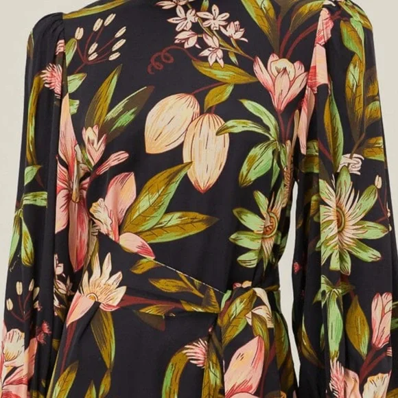 Farm Rio Black Surreal Flowers High Neck Midi Dress - Picture 3 of 8